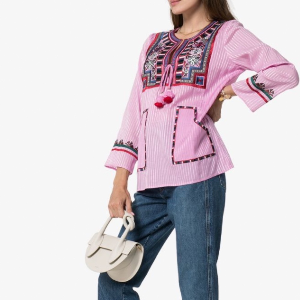 FIGUE Lily Embroidered Tunic Top Afterglow Pink Size Medium - Picture 2 of 10